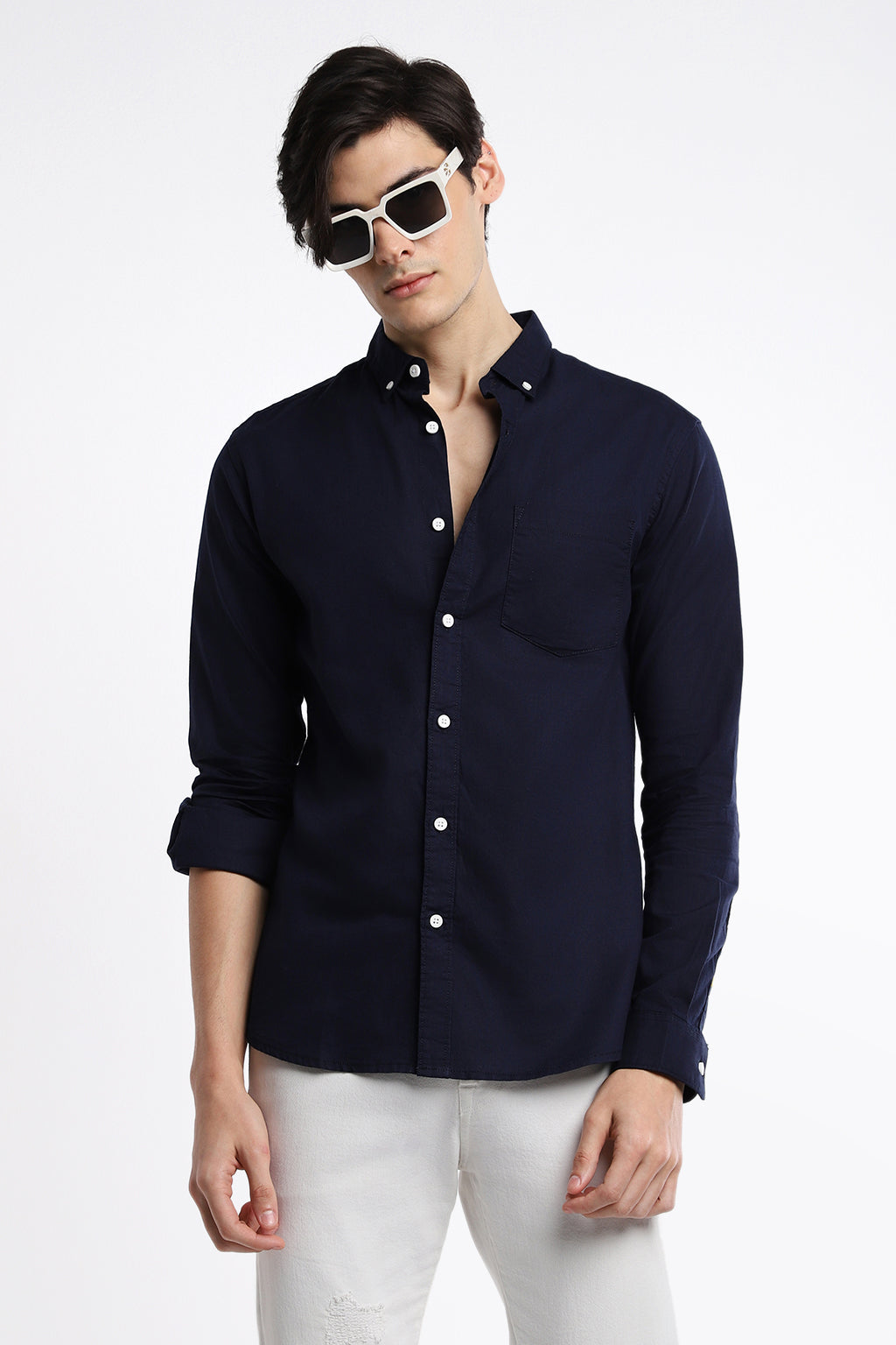 SOLID NAVY BLUE COTTON SHIRT