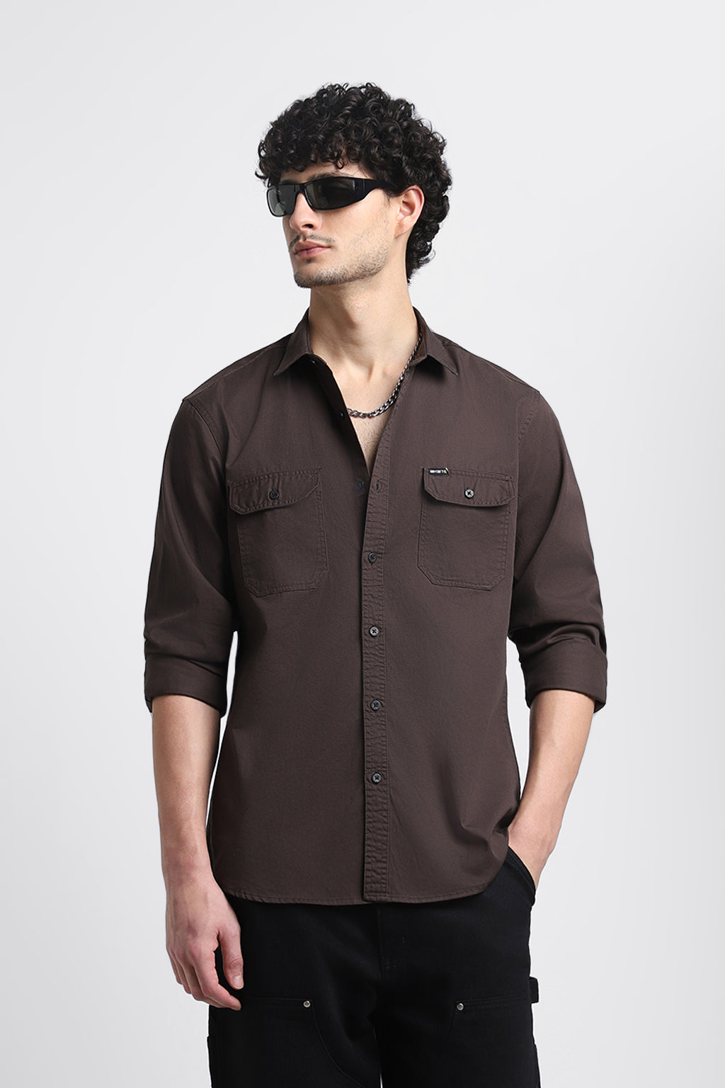 SOLID COTTON SHIRT WITH BACK PRINT