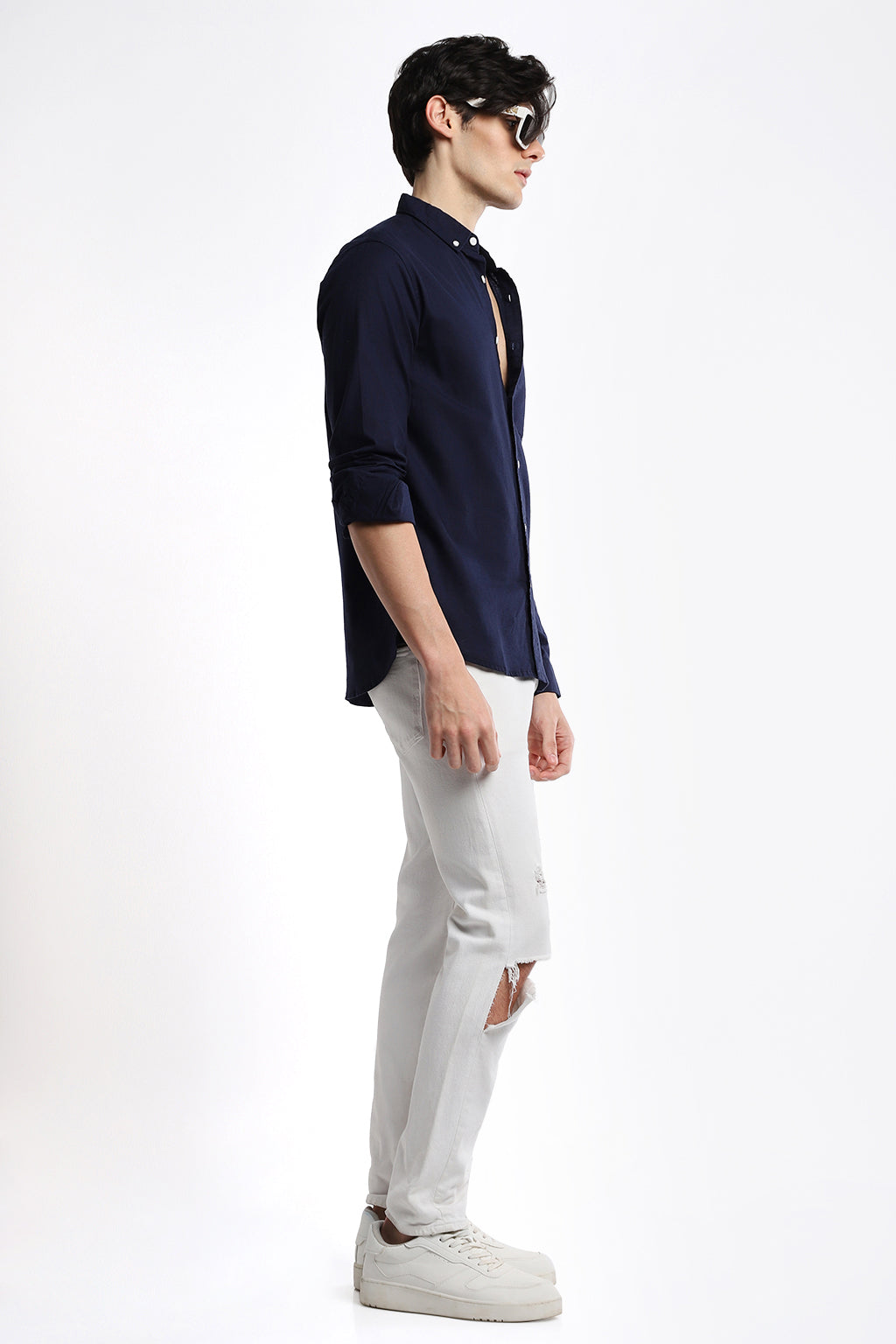 SOLID NAVY BLUE COTTON SHIRT