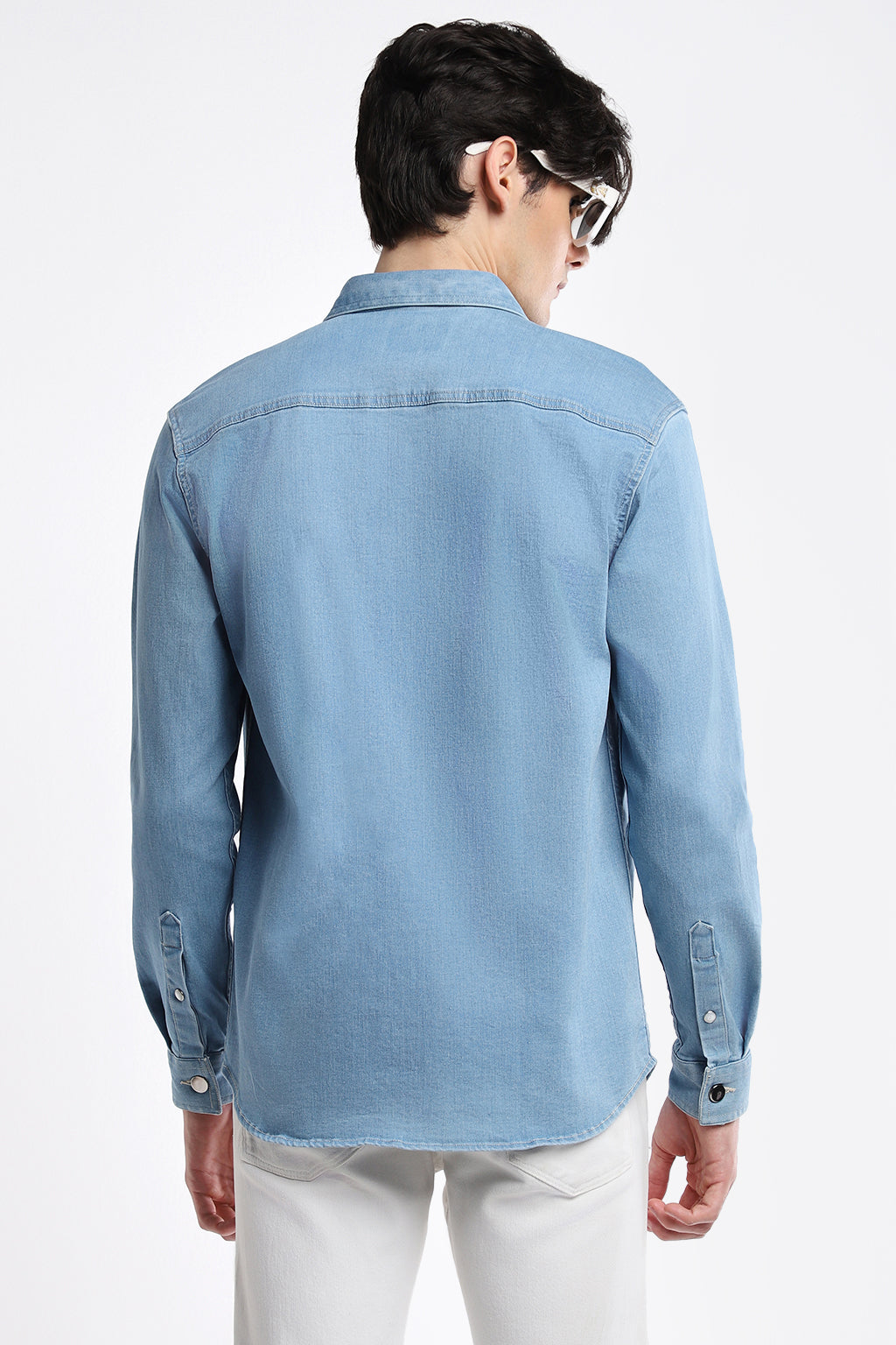 Celio Men Blue Faded Regular Fit Cotton Solid Denim Casual Shirt