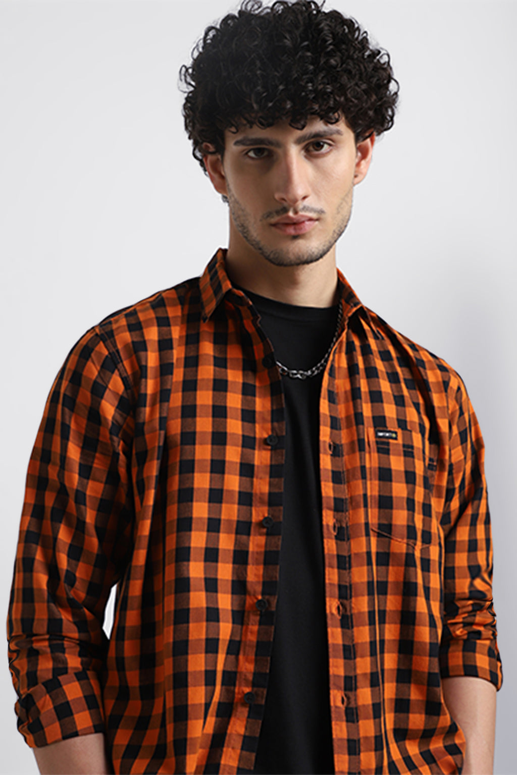 ORANGE & BLACK CHECKS SHIRT